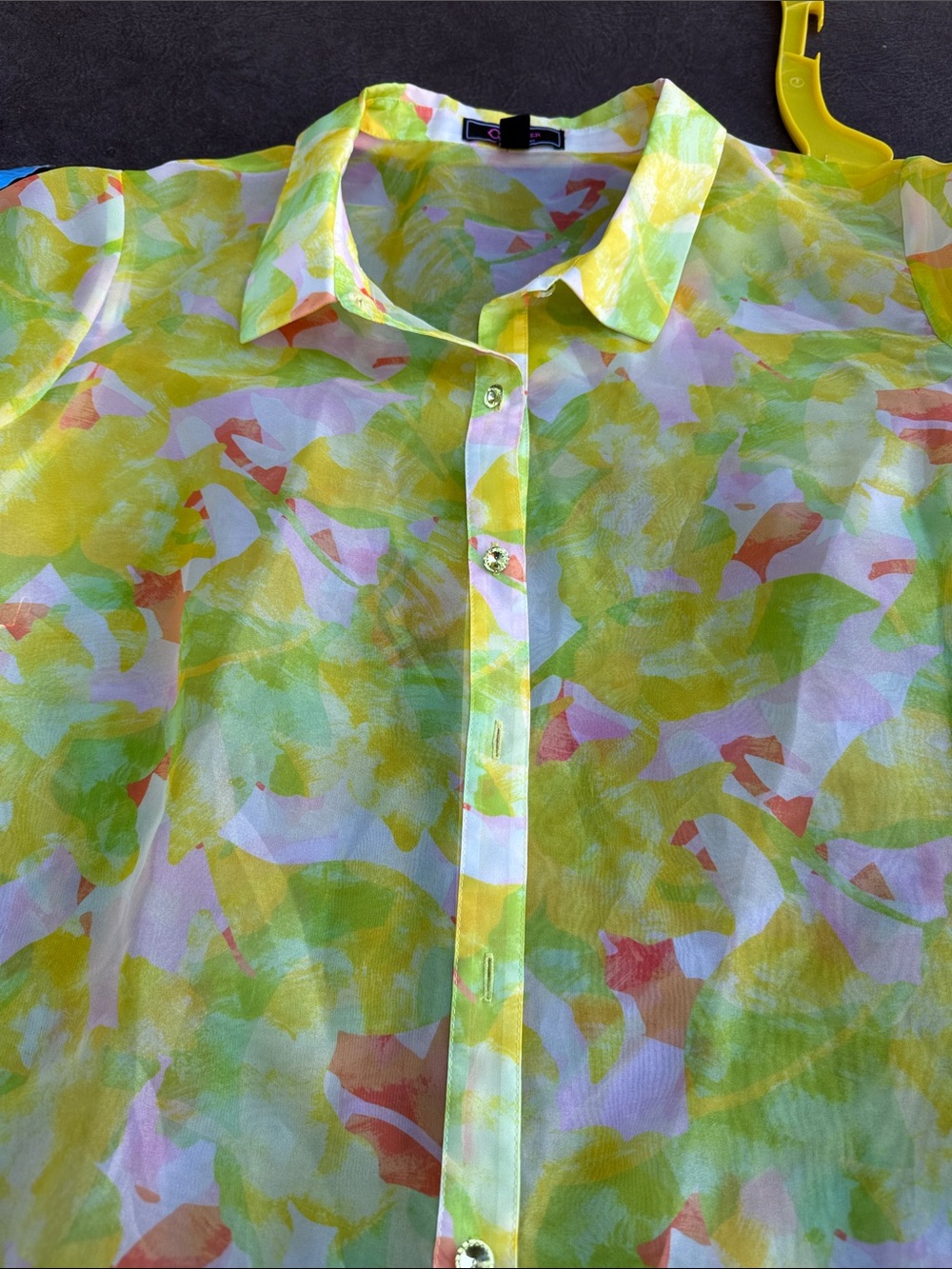 C Wonder 2X Christian Soriano Yellow & Pastel Floral Button-Front Dress sheer - Picture 8 of 12